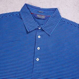 Polo Golf Ralph Lauren Vintage Lisle Shirt Mens XL Blue Striped Tartan Trim Pima